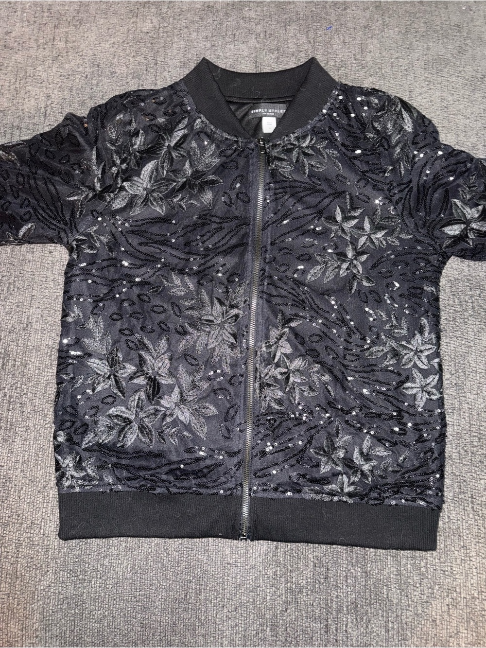Simply Styled Black Mesh Sequin Embroidered Bomber Jacket Small Holiday - Picture 9 of 11